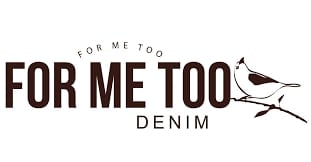 For Me Too Denim logo featuring bold text with a small bird illustration